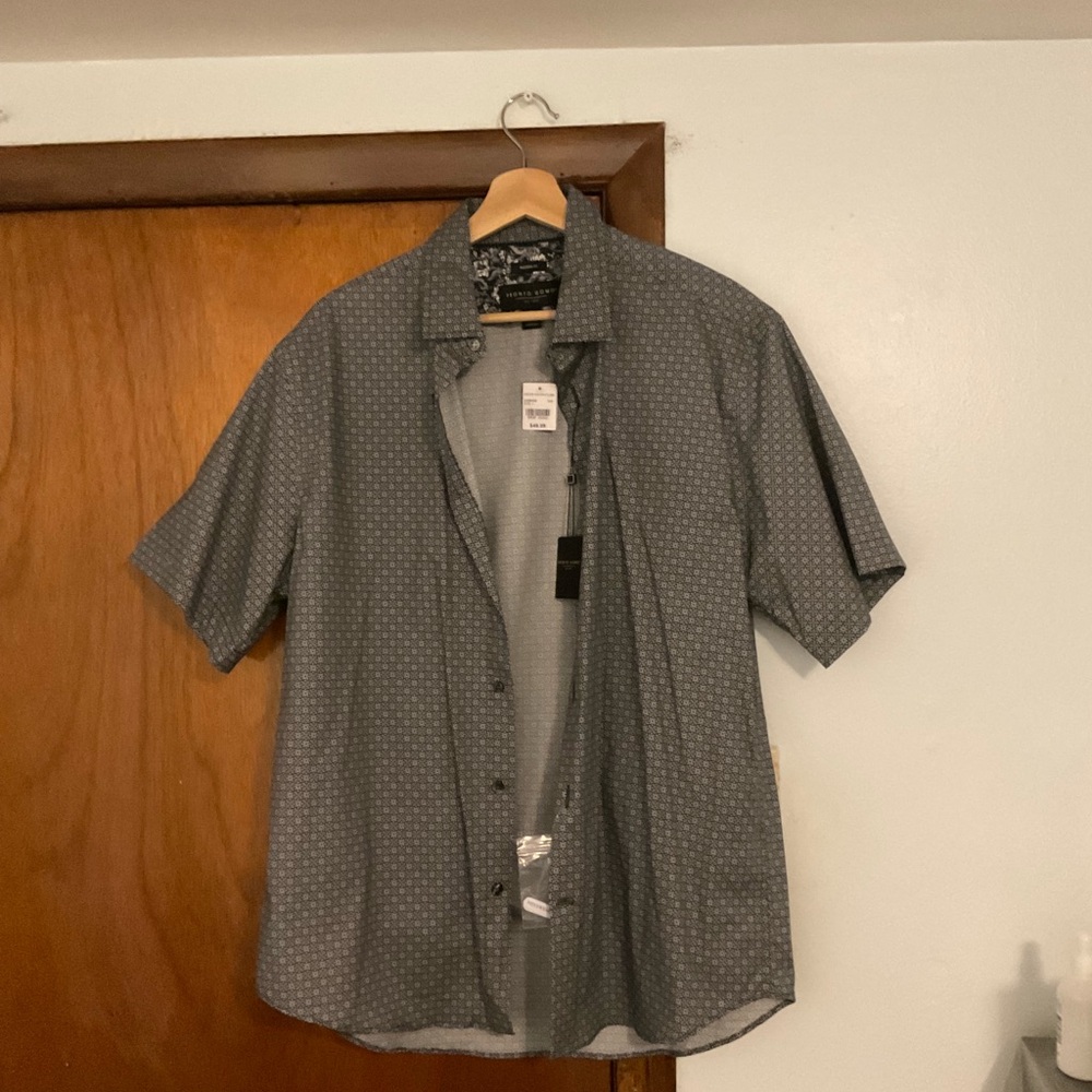 Pronto Uomo Charcoal Geometric Button-Down Shirt NEW WITH TAGS